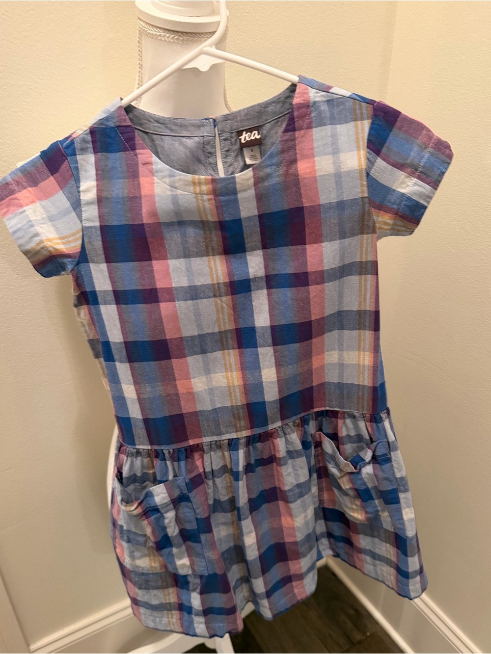 Tea Collection Blue and Pink Plaid Girls' Skirted Dress